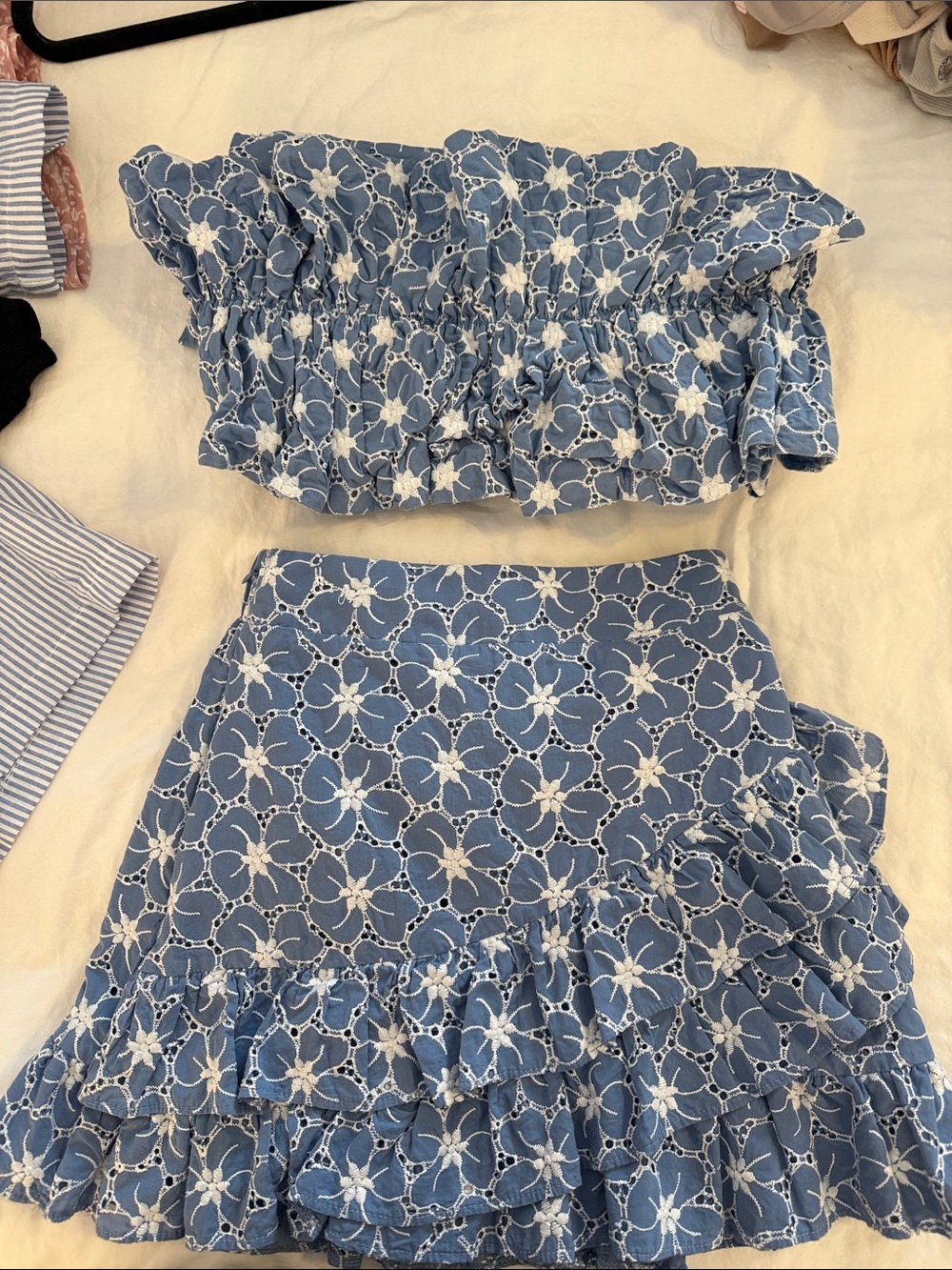DO+BE Blue Floral Eyelet Ruffle Mini Skirt